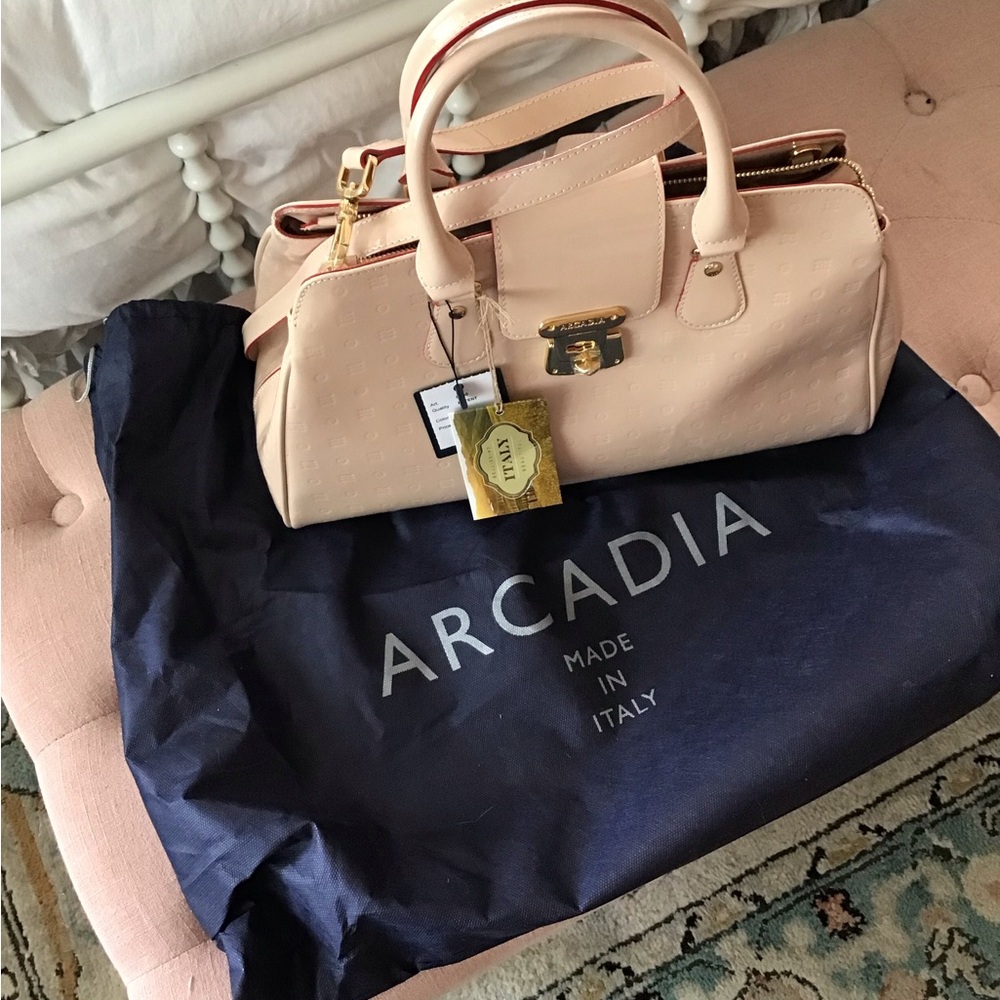 Arcadia Beige Satchel with Gold Accents